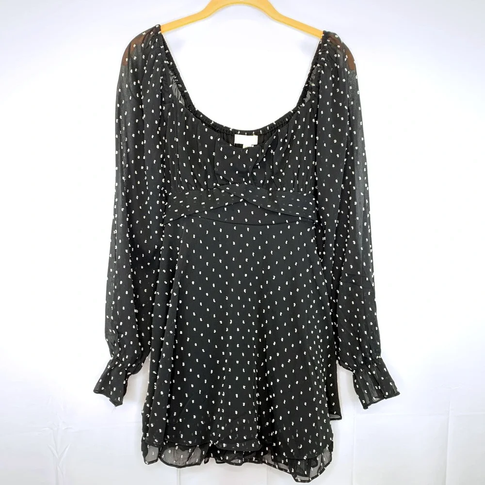 Thirty/Thirty Black Mini Dress Polka‎ Dot Sheer Fairycore Whimsigoth XL